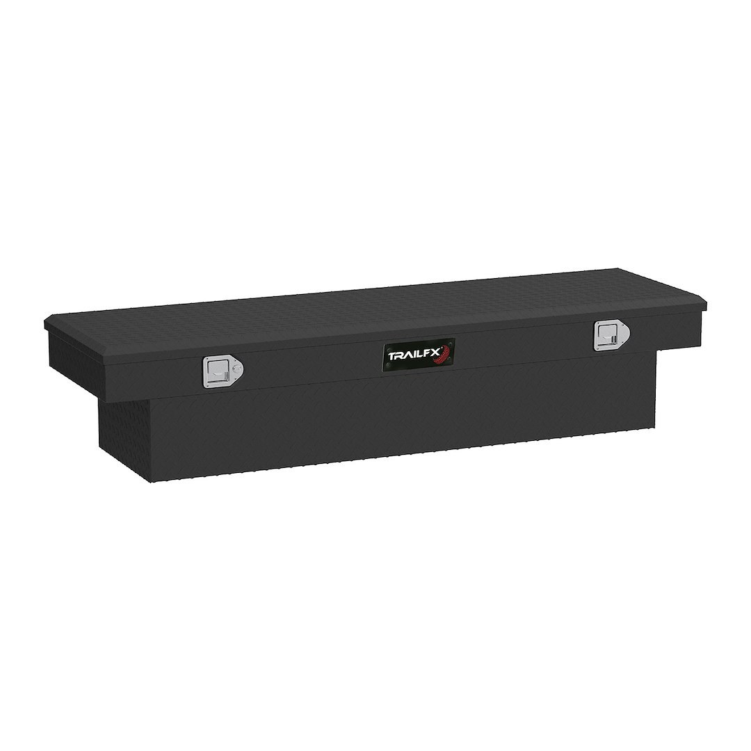TrailFX Tool Box, Tfx Single Lid, Crossover Angled, Single Lid with Struts, Diamond Tread, Matte Black, 16 Gauge Aluminum – 110603