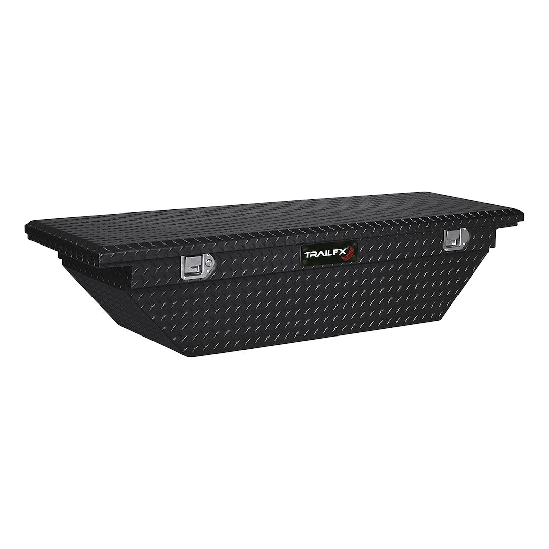 TrailFX Tool Box, Tfx Single Lid Low Profile, Crossover Angled, Single Lid with Struts, Powder Coated, Black, 16 Gauge Aluminum – 120632