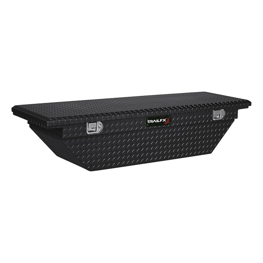 TrailFX Tool Box, Tfx Single Lid Low Profile, Crossover Low Profile, Angled, Single Lid with Struts, Powder Coated, Black, 16 Gauge Aluminum – 120702