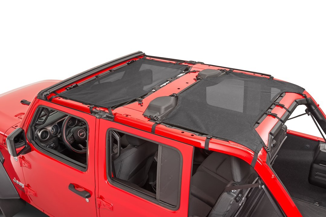 TrailFX Bikini Top, Mesh, Black, Secures to Windshield and Roll Bar, One Piece, Fits with Factory Hard Top or Soft Top – MBT002