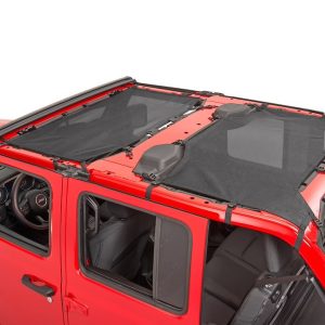 TrailFX Bikini Top, Mesh, Black, Secures to Windshield and Roll Bar, One Piece, Fits with Factory Hard Top or Soft Top – MBT004