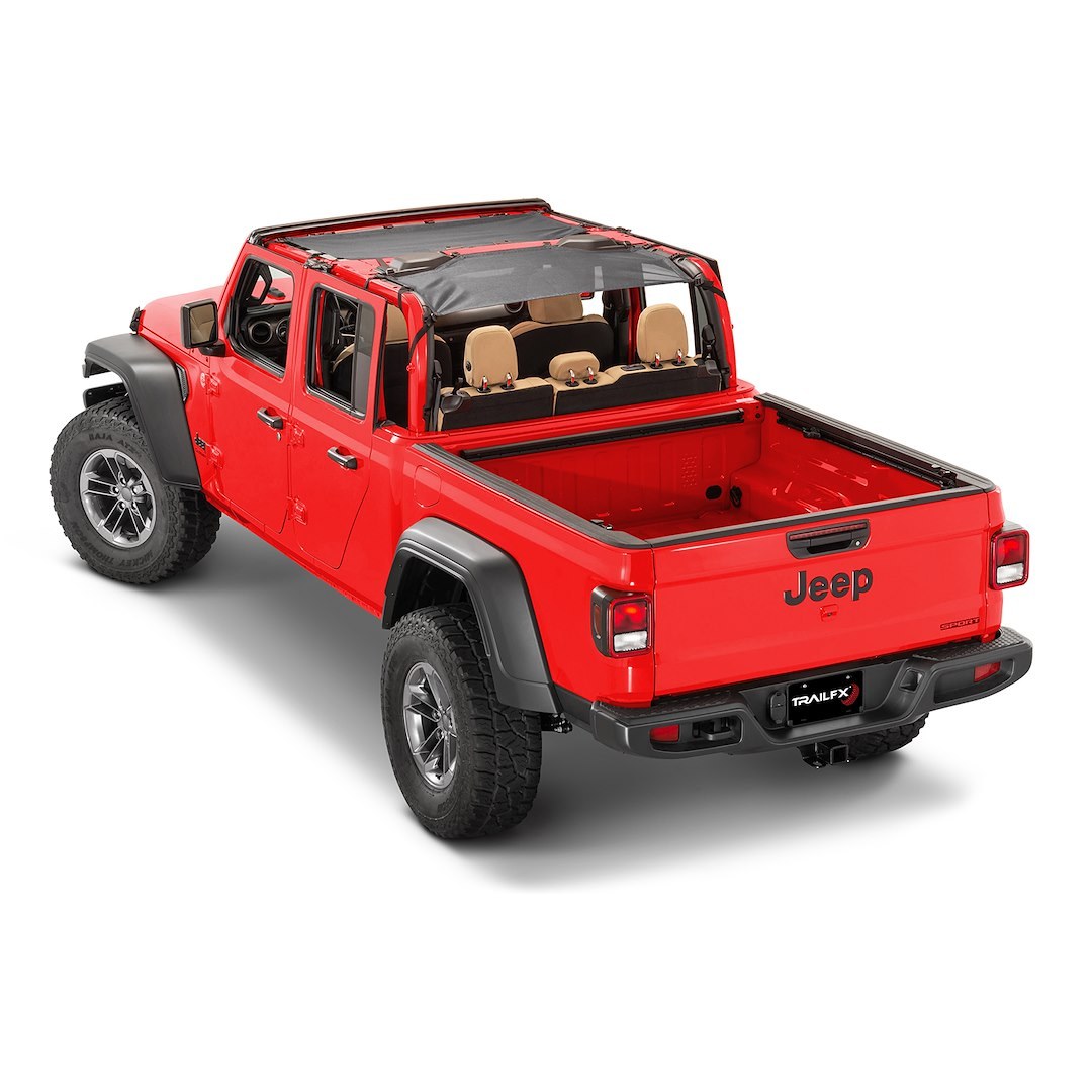 TrailFX Bikini Top, Mesh, Black, Secures to Windshield and Roll Bar, Two Piece, Fits with Factory Hard Top or Soft Top – MBT007