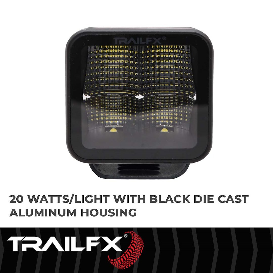 TrailFX Driving/ Fog Light, Tfx LED Lights, LED Bulb, 4 Clear OSRAM5 LED 5 Watt Bulbs, 3 Inch Cube, 20 Watt, 90 Degree Flood Beam – 2X2CFBK