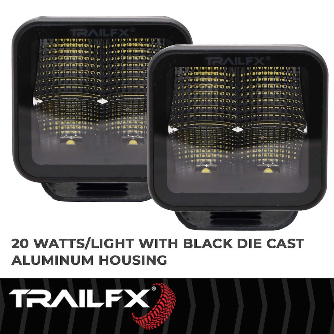 TrailFX Driving/ Fog Light, Tfx LED Lights, LED Bulb, 4 Clear OSRAM5 LED 5 Watt Bulbs, 3 Inch Cube, 20 Watt, 90 Degree Flood Beam – 2X2CFBKPR