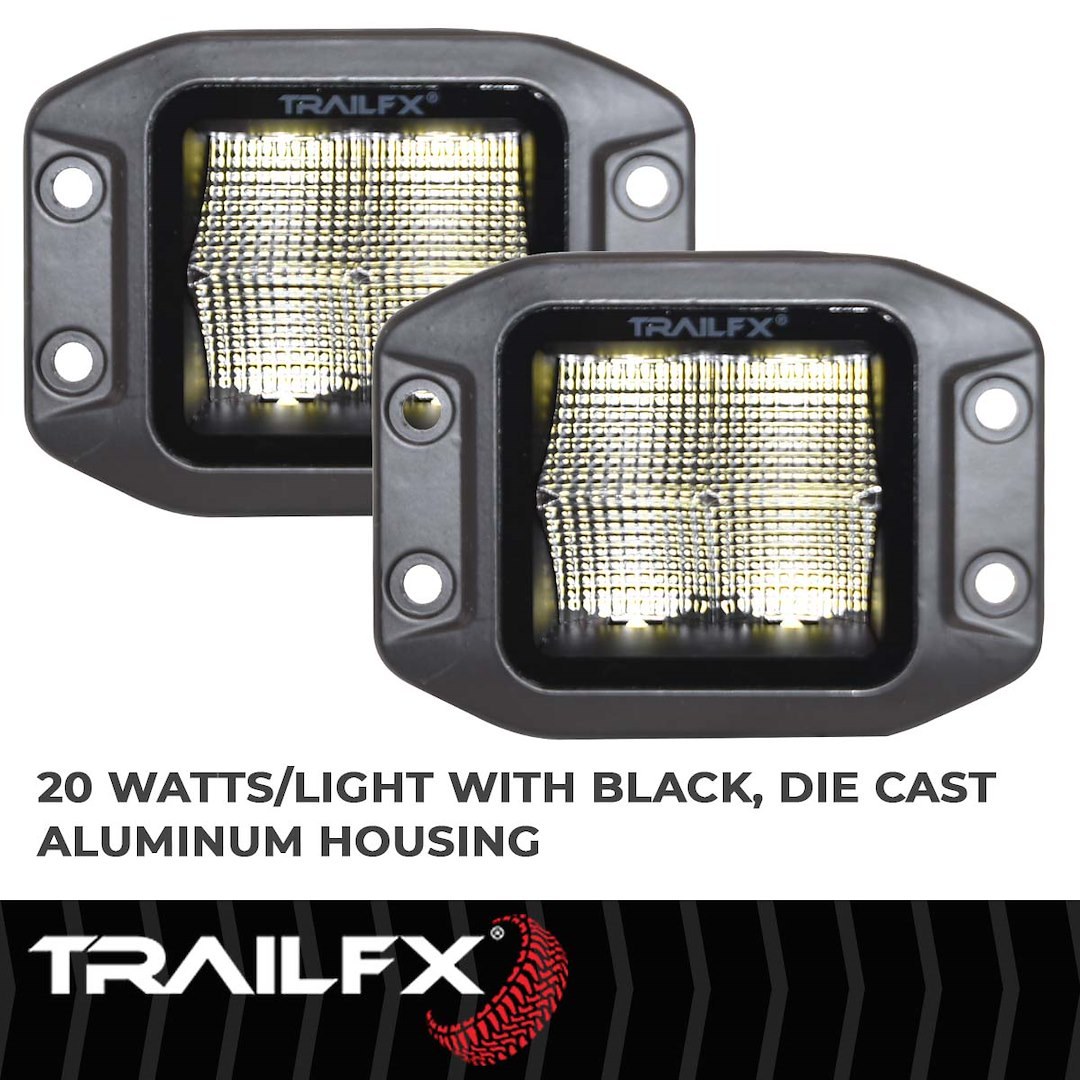 TrailFX Driving/ Fog Light, Tfx LED Lights, LED Bulb, 4 Clear OSRAM5 LED 5 Watt Bulbs, 3 Inch Flush Mount Cube, 20 Watt – 2X2CFFMBPR