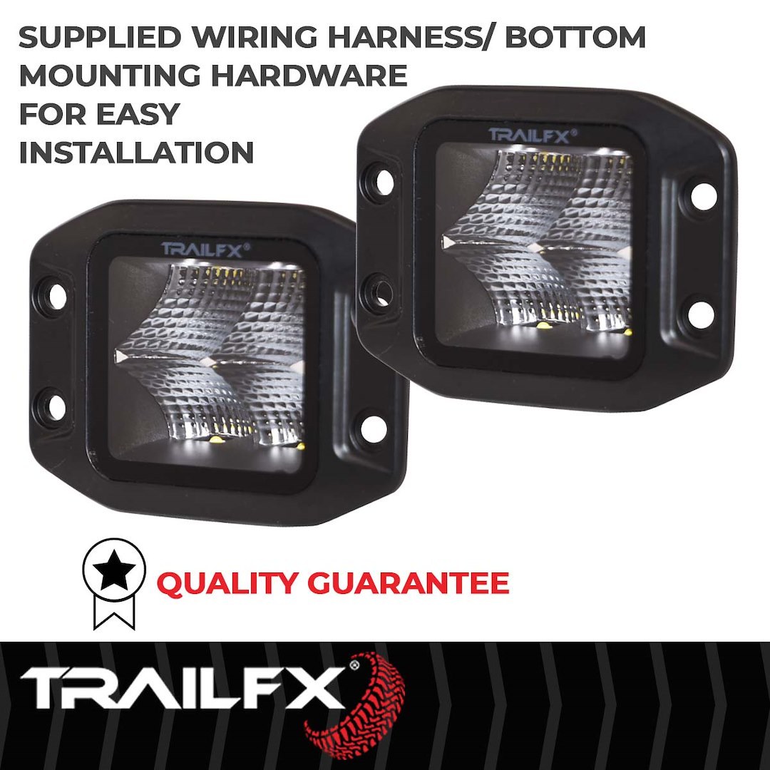 TrailFX Driving/ Fog Light, Tfx LED Lights, LED Bulb, 4 Clear OSRAM5 LED 5 Watt Bulbs, 3 Inch Flush Mount Cube, 20 Watt – 2X2CFFMBPR