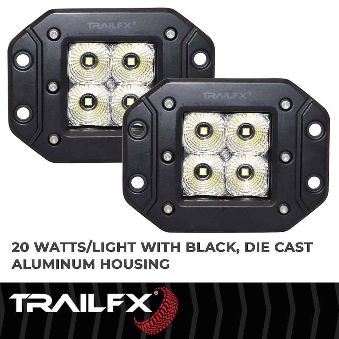TrailFX Driving/ Fog Light, Tfx LED Lights, LED Bulb, 4 Clear Cree LED 5 Watt Bulbs, 3 Inch Cube, 20 Watt, 90 Degree Flood Beam – 2X2CFFMPR