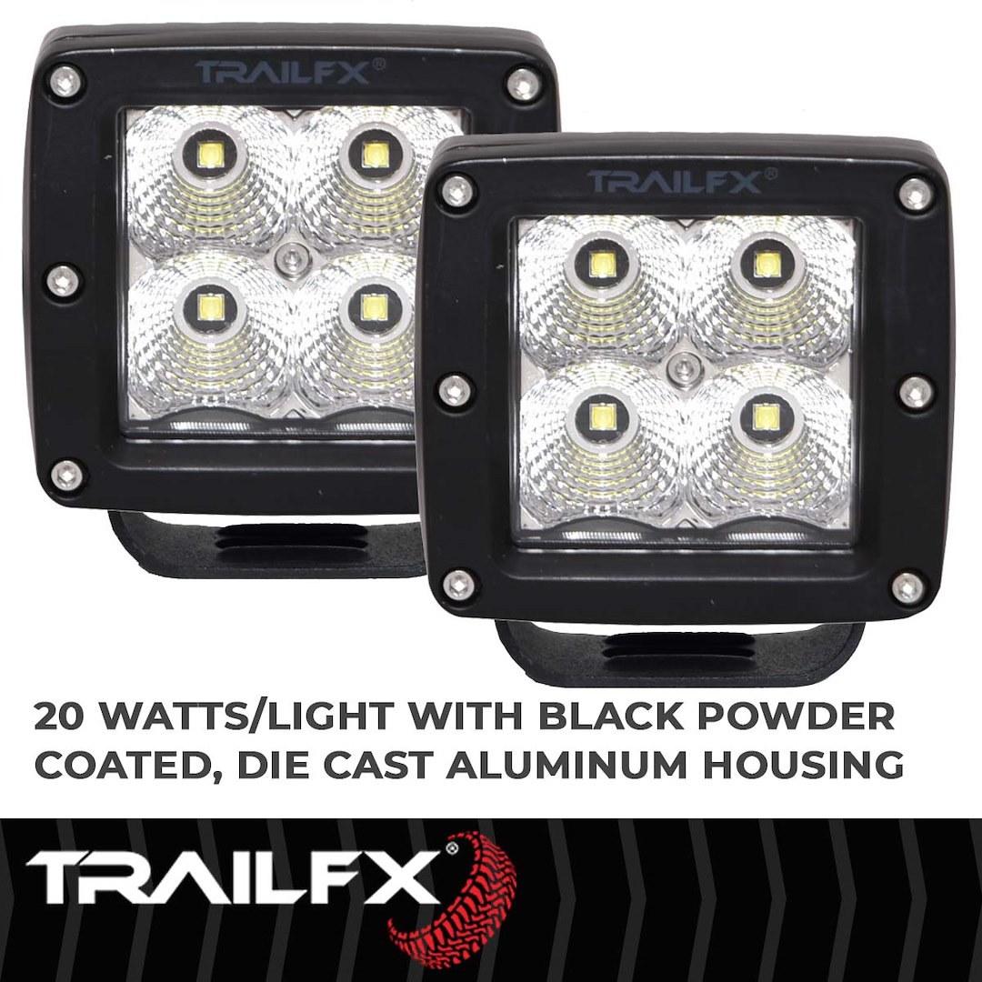 TrailFX Driving/ Fog Light, Tfx LED Lights, LED Bulb, 4 Clear Cree LED 5 Watt Bulbs, 3 Inch Cube, 20 Watt, 90 Degree Flood Beam – 2X2CFPR