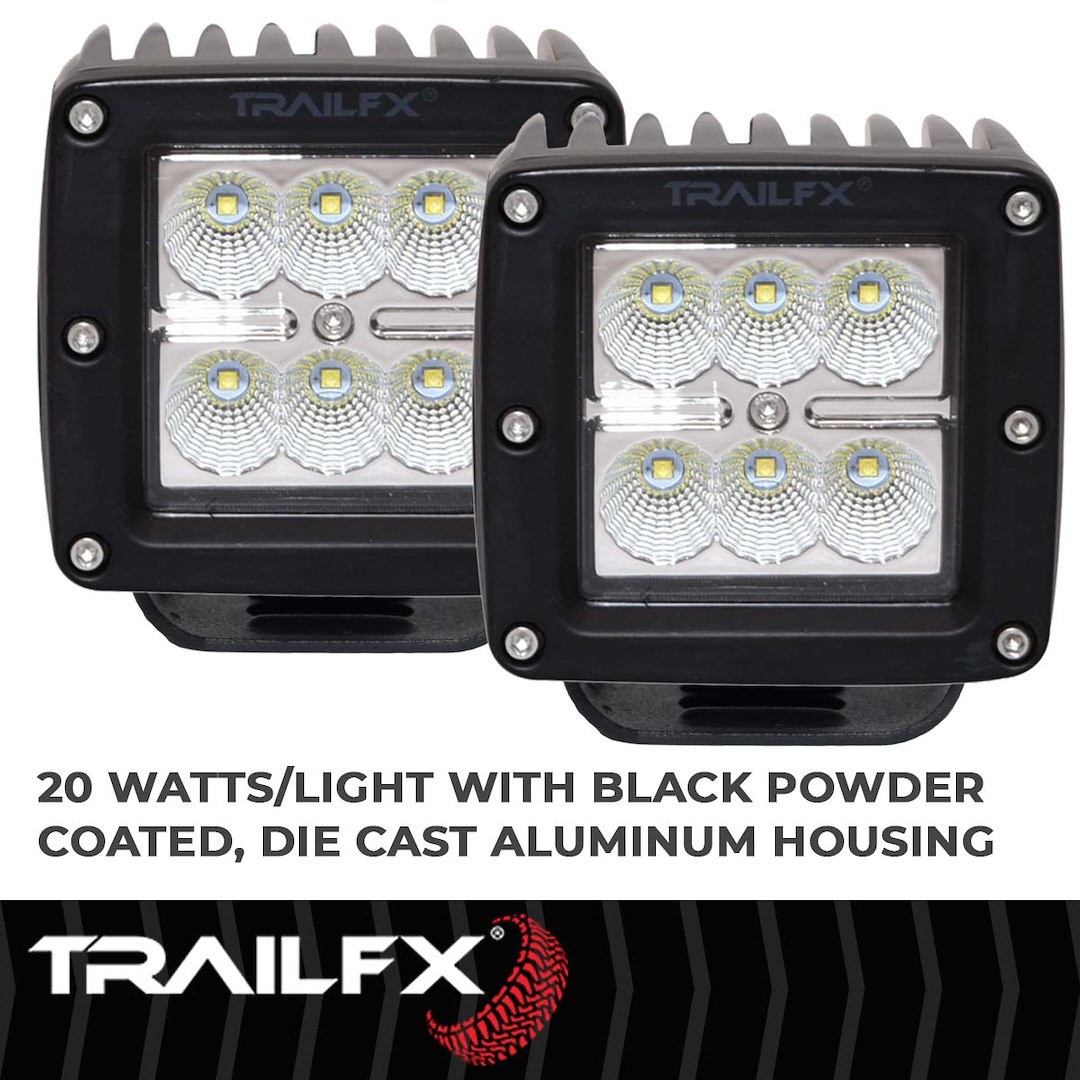 TrailFX Driving/ Fog Light, Tfx LED Lights, LED Bulb, 6 Clear Cree LED 3 Watt Bulbs, 3 Inch Cube, 20 Watt, 90 Degree Flood Beam – 3X2CFPR