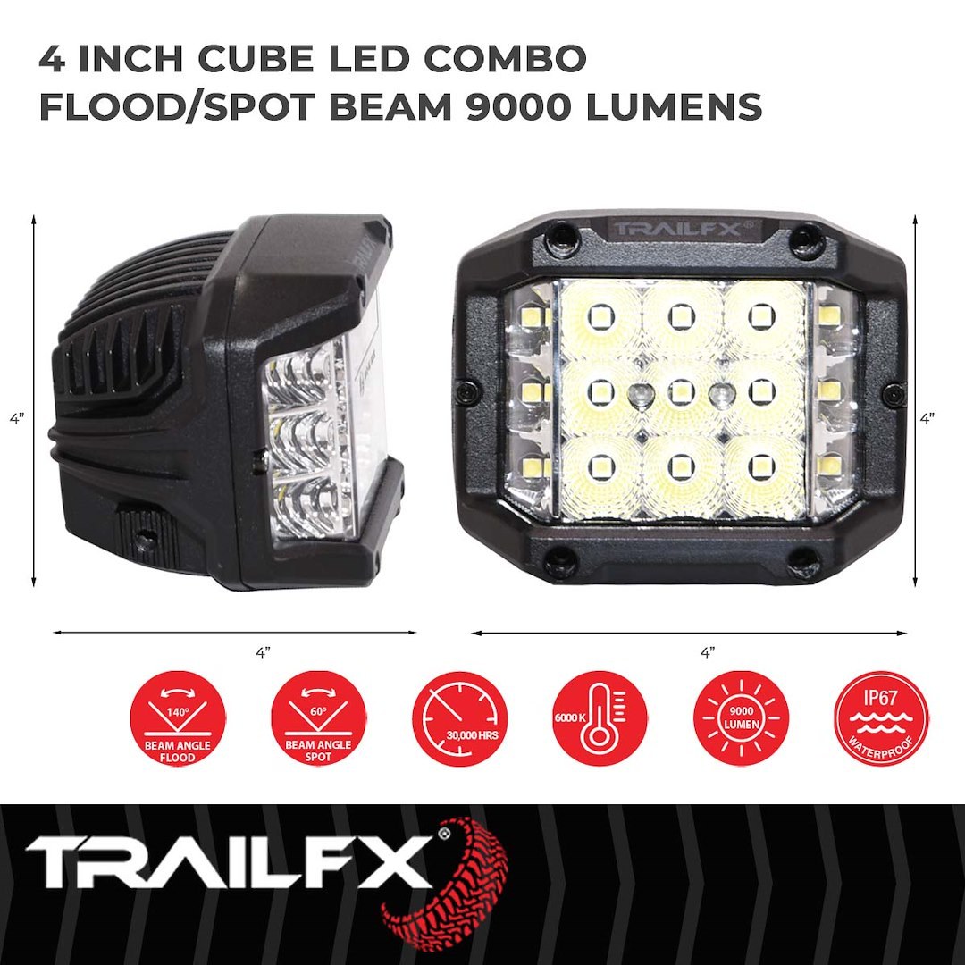 TrailFX Driving/ Fog Light, Tfx LED Lights, LED Bulb, 15 Clear Cree LED 5 Watt Bulbs, 4 Inch Cube, 75 Watt – PODSIDEFPR