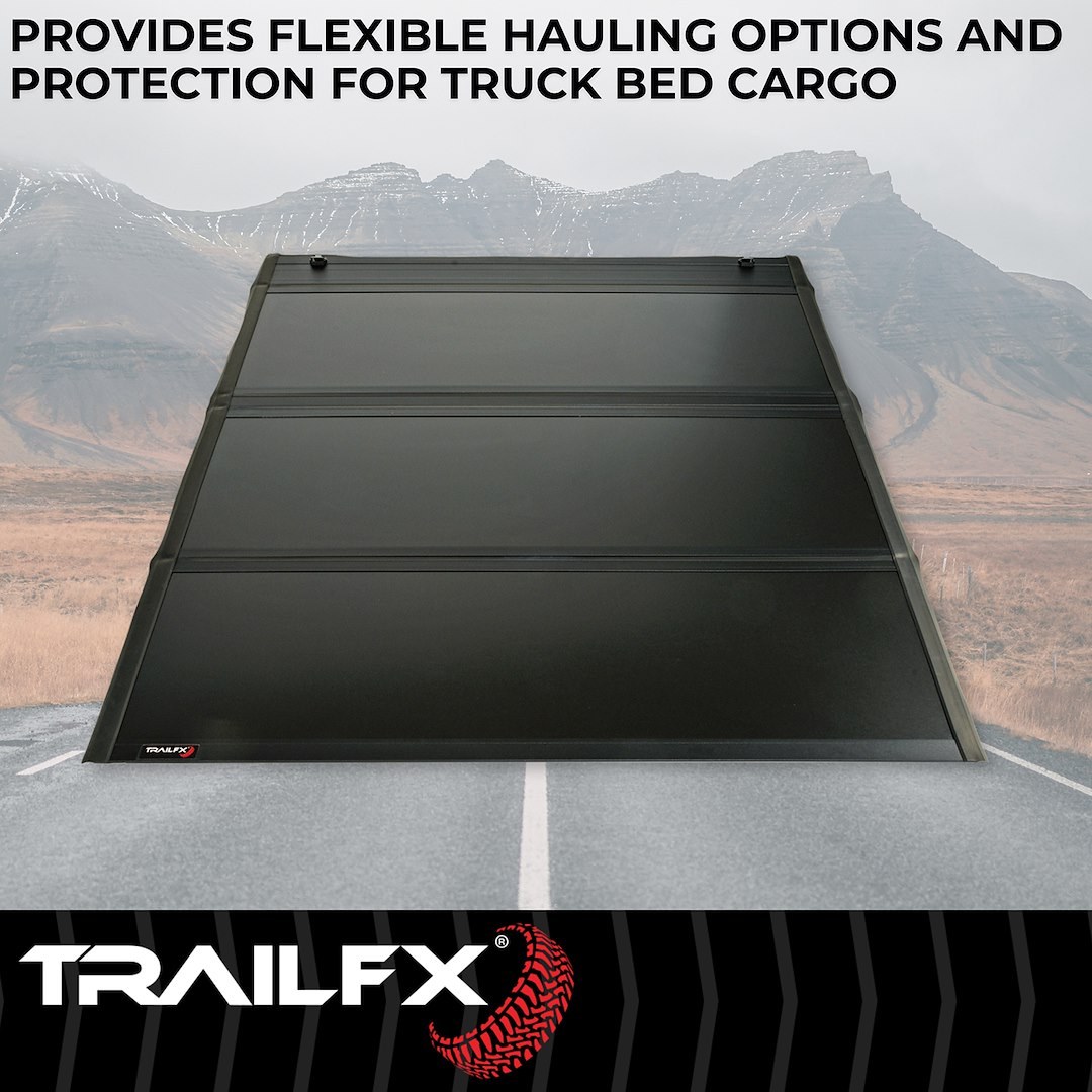 TrailFX Tonneau Cover, HF3 Pro Hard Tri-Fold, Hard Folding, 3 Folds/ 3 Panels, 3 Riding Positions, Lockable Using Tailgate Handle Lock – TFX1712