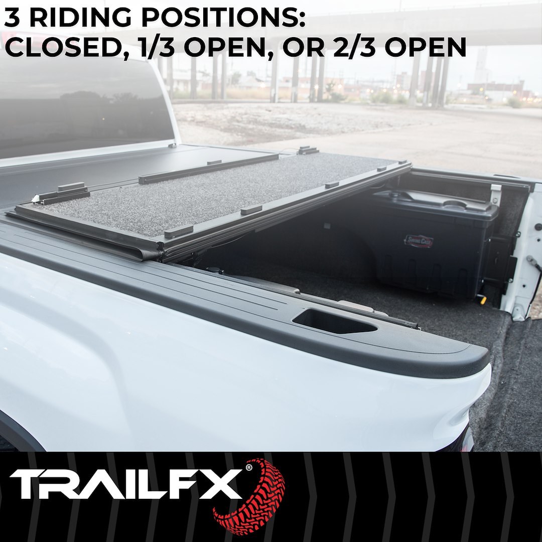 TrailFX Tonneau Cover, HF3 Pro Hard Tri-Fold, Hard Folding, 3 Folds/ 3 Panels, 3 Riding Positions, Lockable Using Tailgate Handle Lock – TFX1712