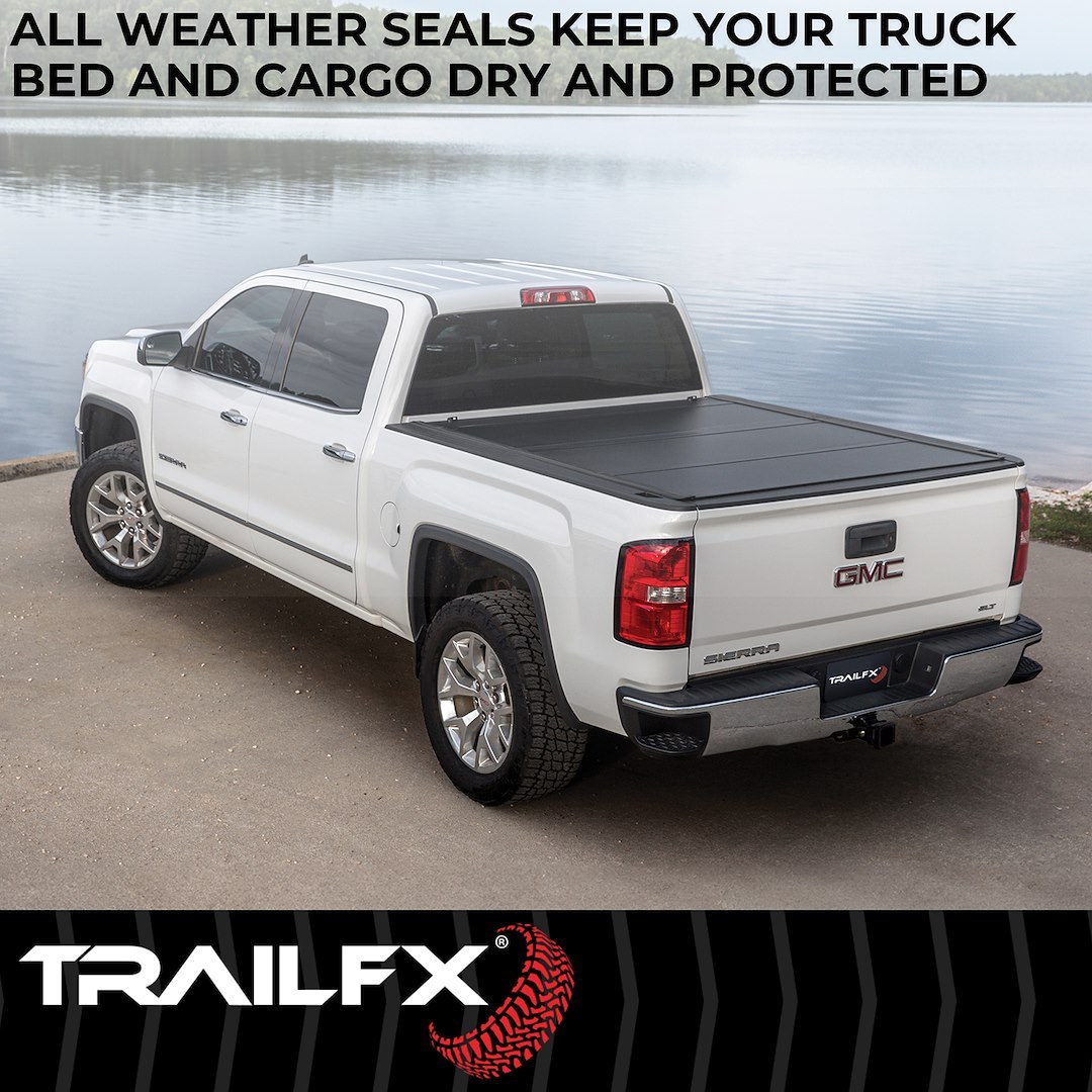 TrailFX Tonneau Cover, HF3 Pro Hard Tri-Fold, Hard Folding, 3 Folds/ 3 Panels, 3 Riding Positions, Lockable Using Tailgate Handle Lock – TFX1712
