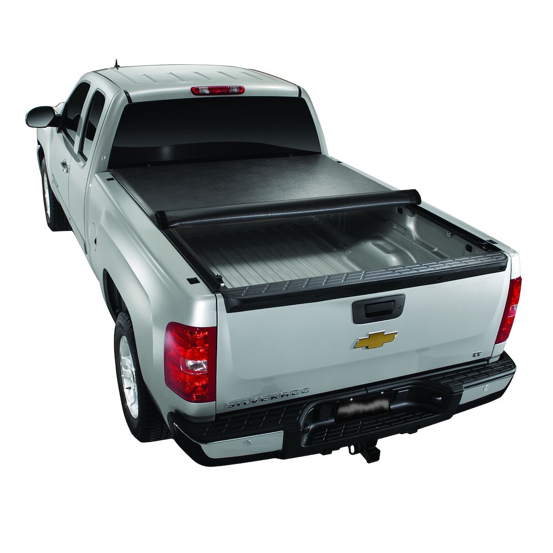 TrailFX Tonneau Cover, Tfx Soft Rolling, Soft Roll-Up Hook and Loop, Lockable with Tailgate Lock, Black Vinyl with Aluminum Rails – TFX2201