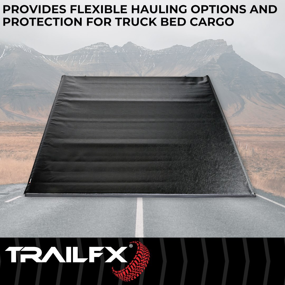 TrailFX Tonneau Cover, Tfx Soft Rolling, Soft Roll-Up Hook and Loop, Lockable with Tailgate Lock, Black Vinyl with Aluminum Rails – TFX2202