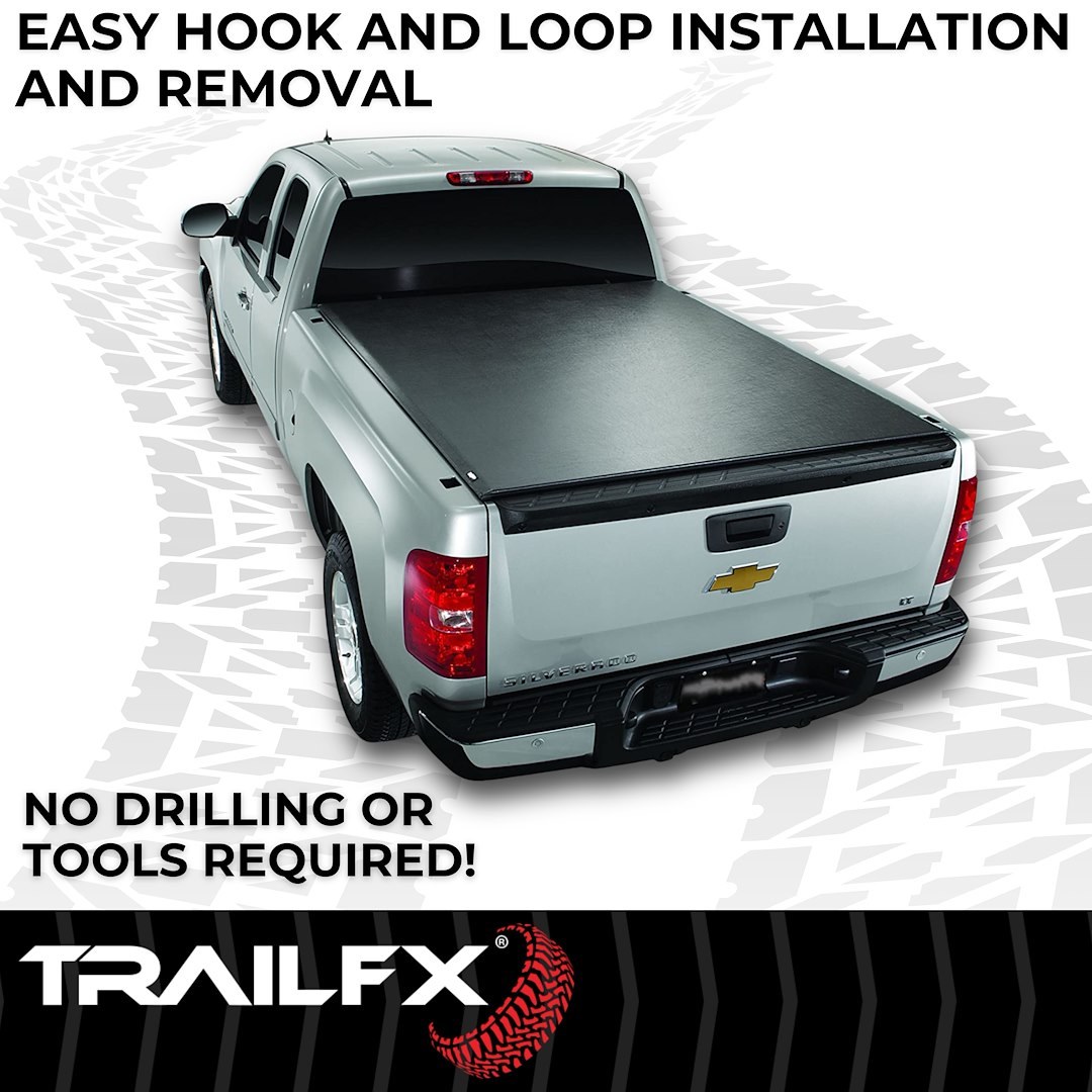 TrailFX Tonneau Cover, Tfx Soft Rolling, Soft Roll-Up Hook and Loop, Lockable with Tailgate Lock, Black Vinyl with Aluminum Rails – TFX3206