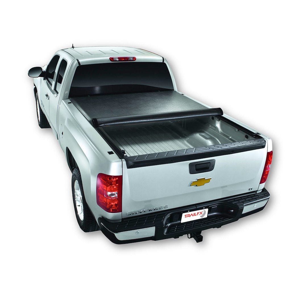 TrailFX Tonneau Cover, Tfx Soft Rolling, Soft Roll-Up Hook and Loop, Lockable with Tailgate Lock, Black Vinyl with Aluminum Rails – TFX5213
