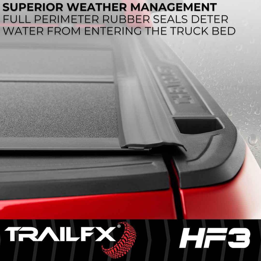 TrailFX Tonneau Cover, HF3 Hard Tri-Fold, Hard Folding, 3 Folds/ 3 Panels, 3 Riding Positions, Lockable, Gloss Black, Aluminum – TFX8001