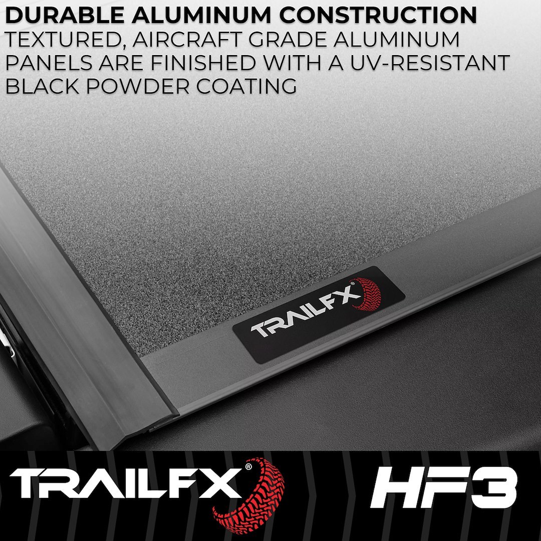 TrailFX Tonneau Cover, HF3 Hard Tri-Fold, Hard Folding, 3 Folds/ 3 Panels, 3 Riding Positions, Lockable, Gloss Black, Aluminum – TFX8006