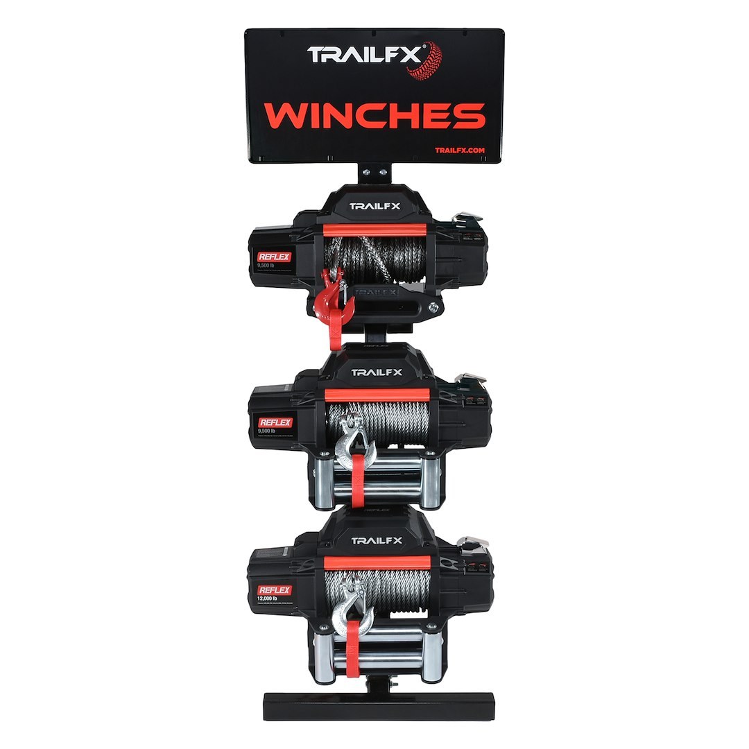 TrailFX Point of Purchase Display, Tfx Point of Purchase Display, Standing Floor Display, Holds 3 Winches (not Included) – WA013