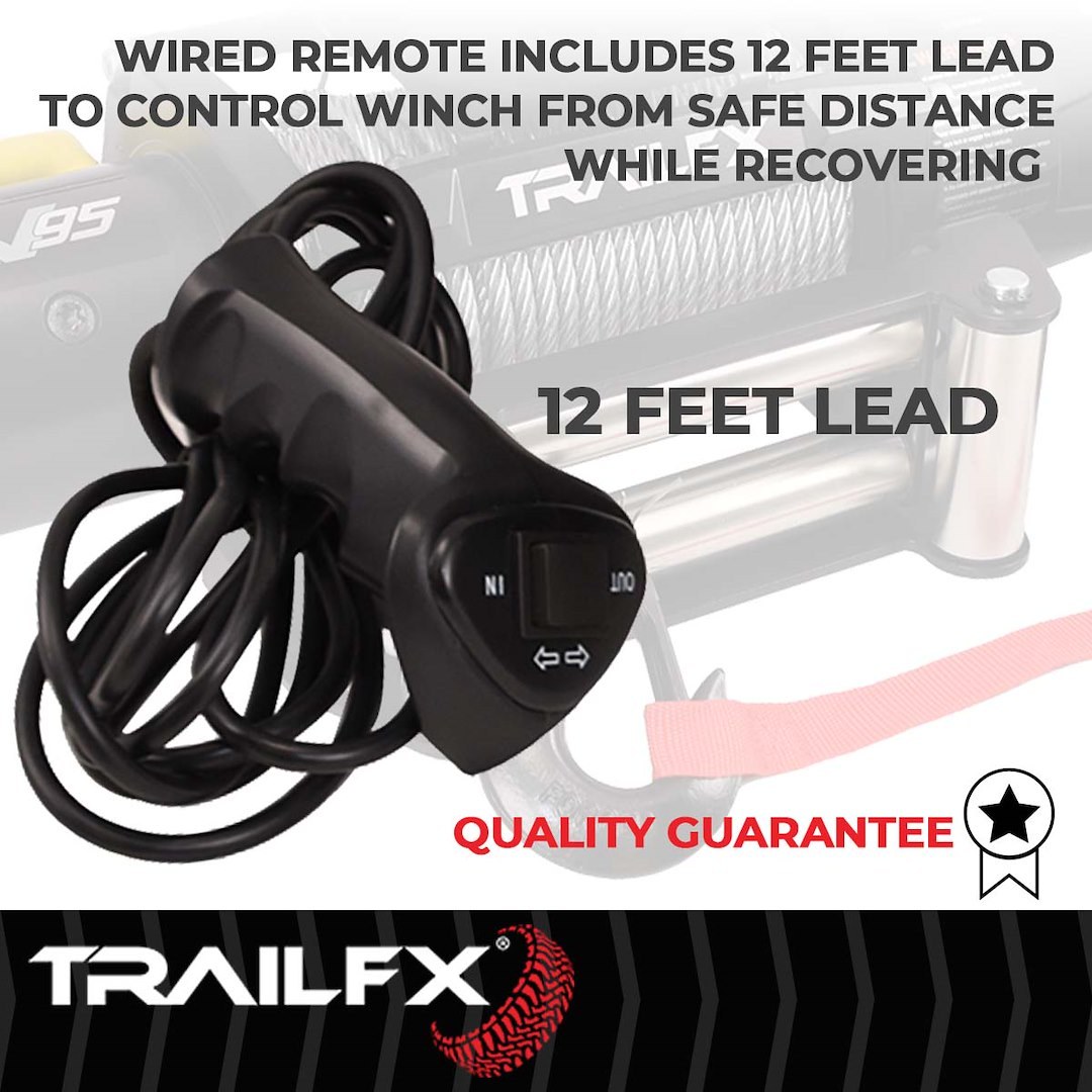 TrailFX Winch, XV95 Series, Vehicle Mounted, Vehicle Recovery Winch, 12 Volt Electric, 9500 Pound Line Pull Capacity, 94 Foot Wire Rope – WXV95B