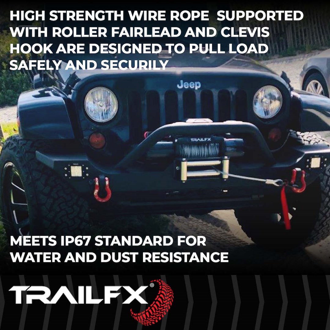TrailFX Winch, XV95 Series, Vehicle Mounted, Vehicle Recovery Winch, 12 Volt Electric, 9500 Pound Line Pull Capacity, 94 Foot Wire Rope – WXV95B