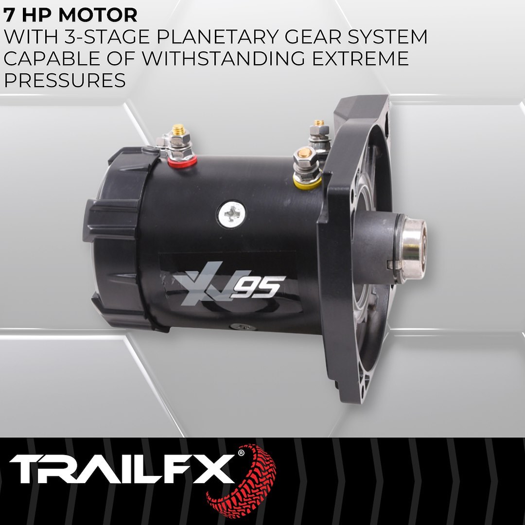 TrailFX Winch, XV95 Series, Vehicle Mounted, Vehicle Recovery Winch, 12 Volt Electric, 9500 Pound Line Pull Capacity, 94 Foot Synthetic Rope – WXVS95B