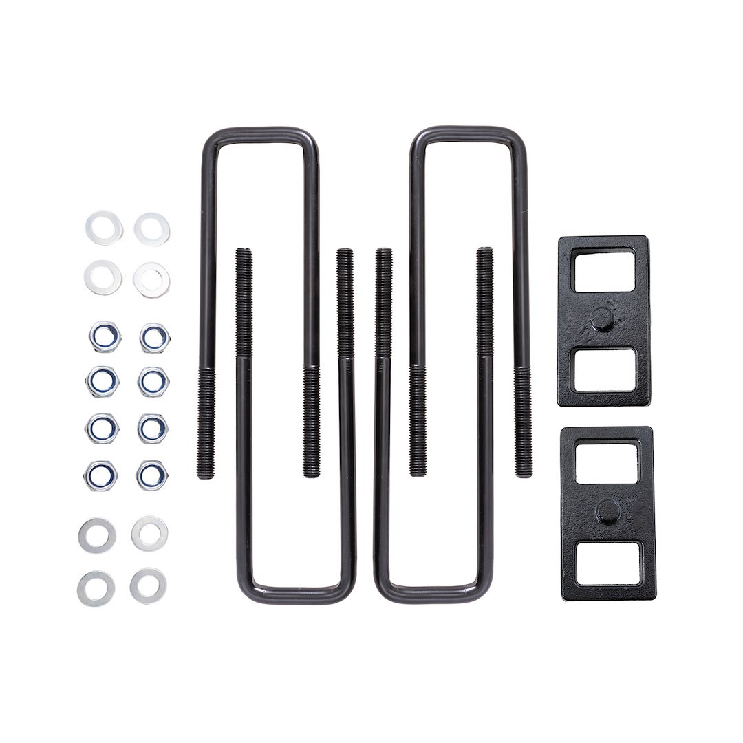 Suspens Pro Leaf Spring Block Kit, 2 Inch Rear Lift, Cast Iron, With Two Rear Blocks/ Four U-Bolts/ Hardware – BUG03
