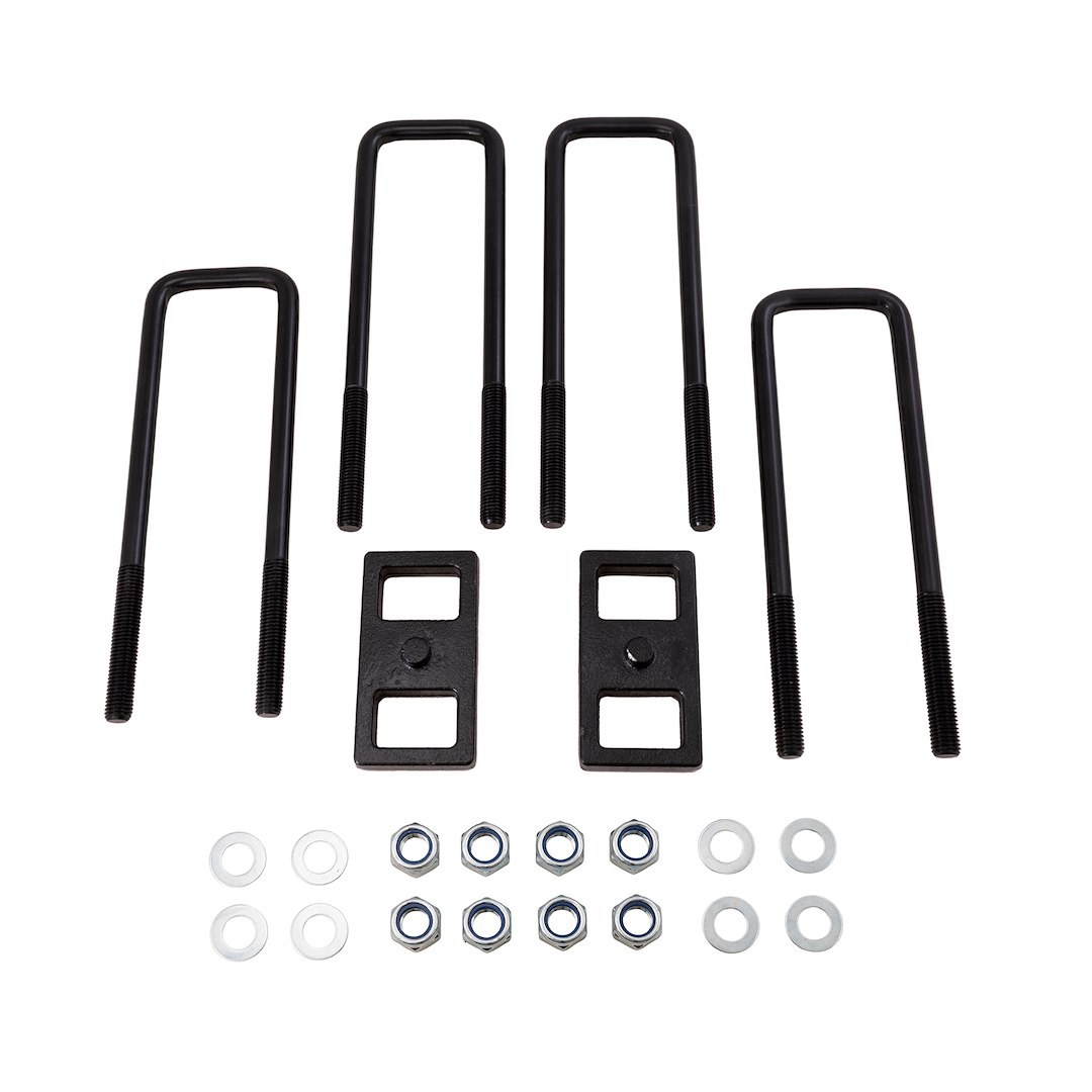 Suspens Pro Leaf Spring Block Kit, 2 Inch Rear Lift, Cast Iron, With Two Rear Blocks/ Four U-Bolts/ Hardware – BUG03