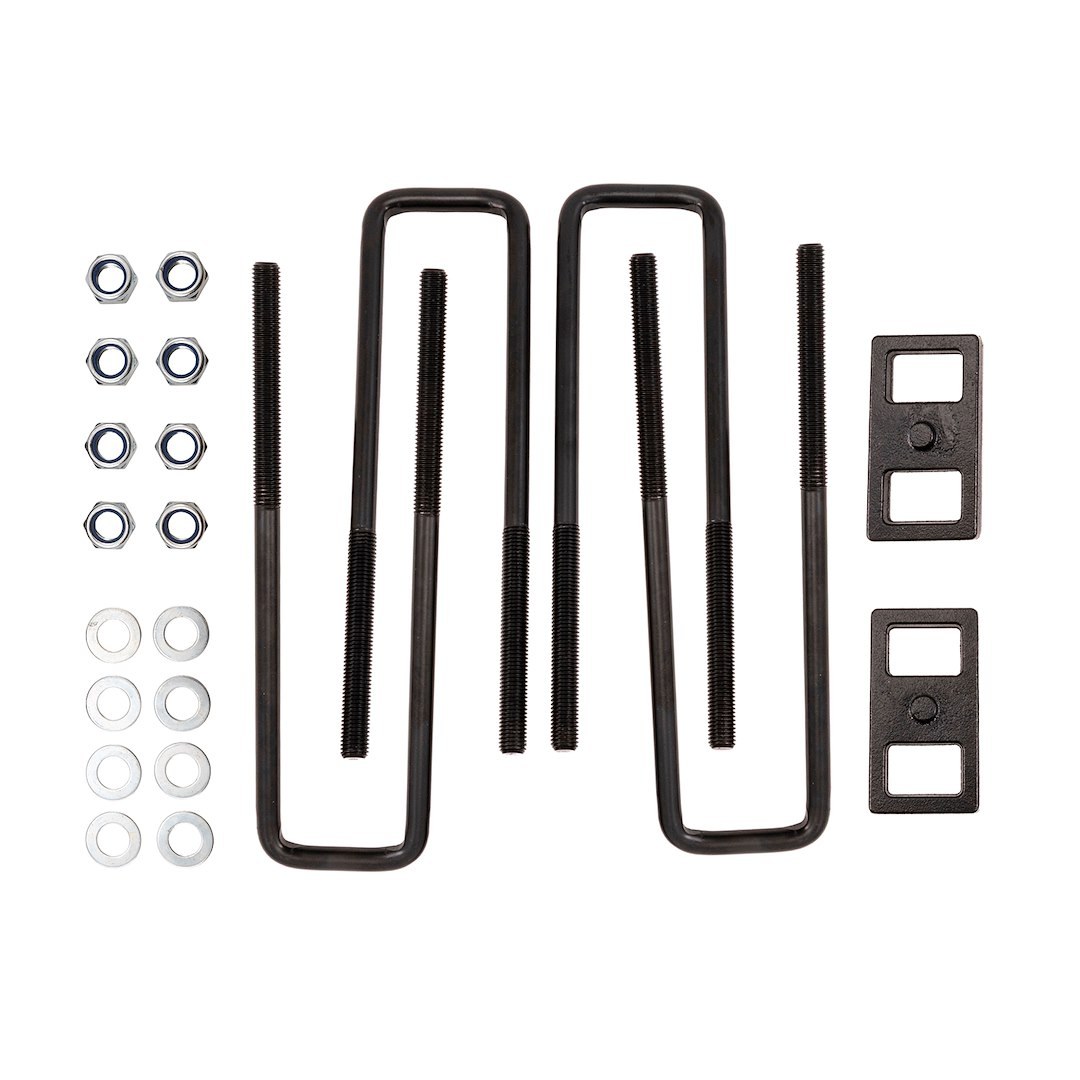 Suspens Pro Leaf Spring Block Kit, 2 Inch Rear Lift, Cast Iron, With Two Rear Blocks/ Four U-Bolts/ Hardware – BUG04