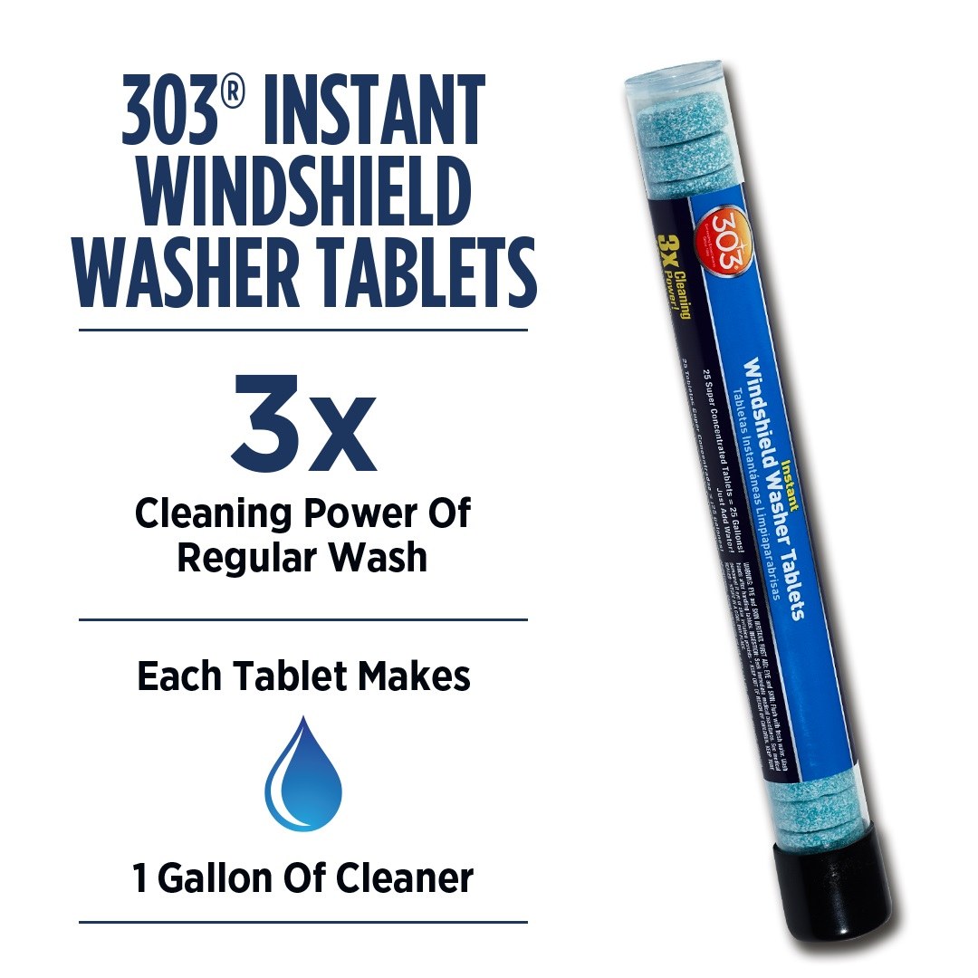 303 Products Windshield Washer Fluid, Windshield Washer Tablets ®, Tablet Form, With Bugs/ Road Film/ Dirt/ Grime Remover, Blue, 25 Tablets – 230371