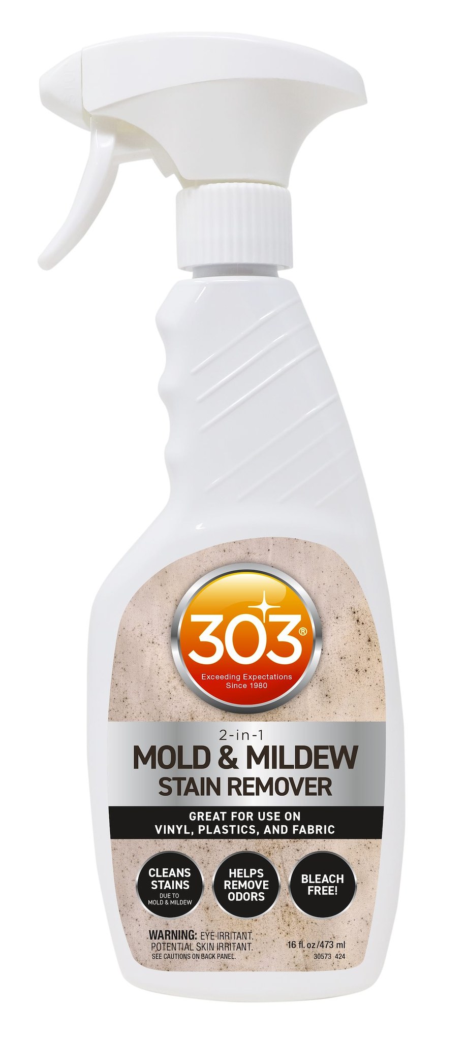 303 Products Mildew Stain Remover, For Removing Mold and Mildew Stains from Vinyl/ Fabrics, 16 Ounce Spray Bottle – 30573