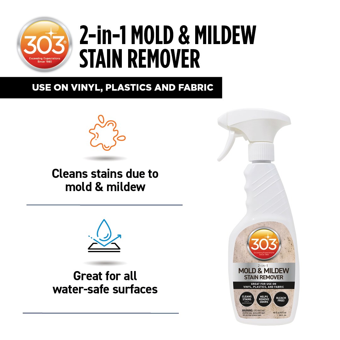 303 Products Mildew Stain Remover, For Removing Mold and Mildew Stains from Vinyl/ Fabrics, 16 Ounce Spray Bottle – 30573
