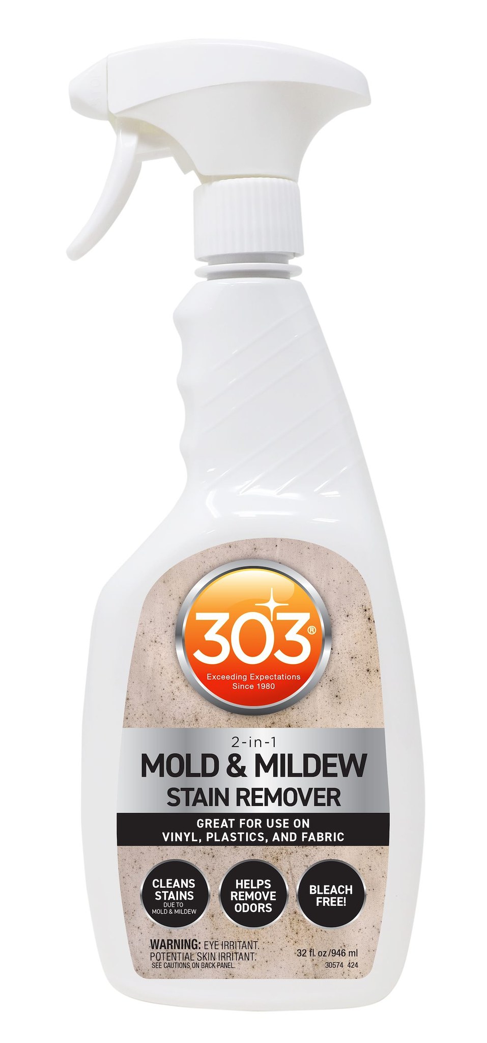303 Products Mildew Stain Remover, For Removing Mold and Mildew Stains from Vinyl/ Fabrics, 32 Ounce Spray Bottle – 30574