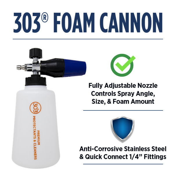 303 Products Car Wash Foam Cannon, Use to Remove Dirt/ Dust/ Contaminants from Surfaces, With 1/4 Inch Stainless Steel Quick Connect Fitting – 39030