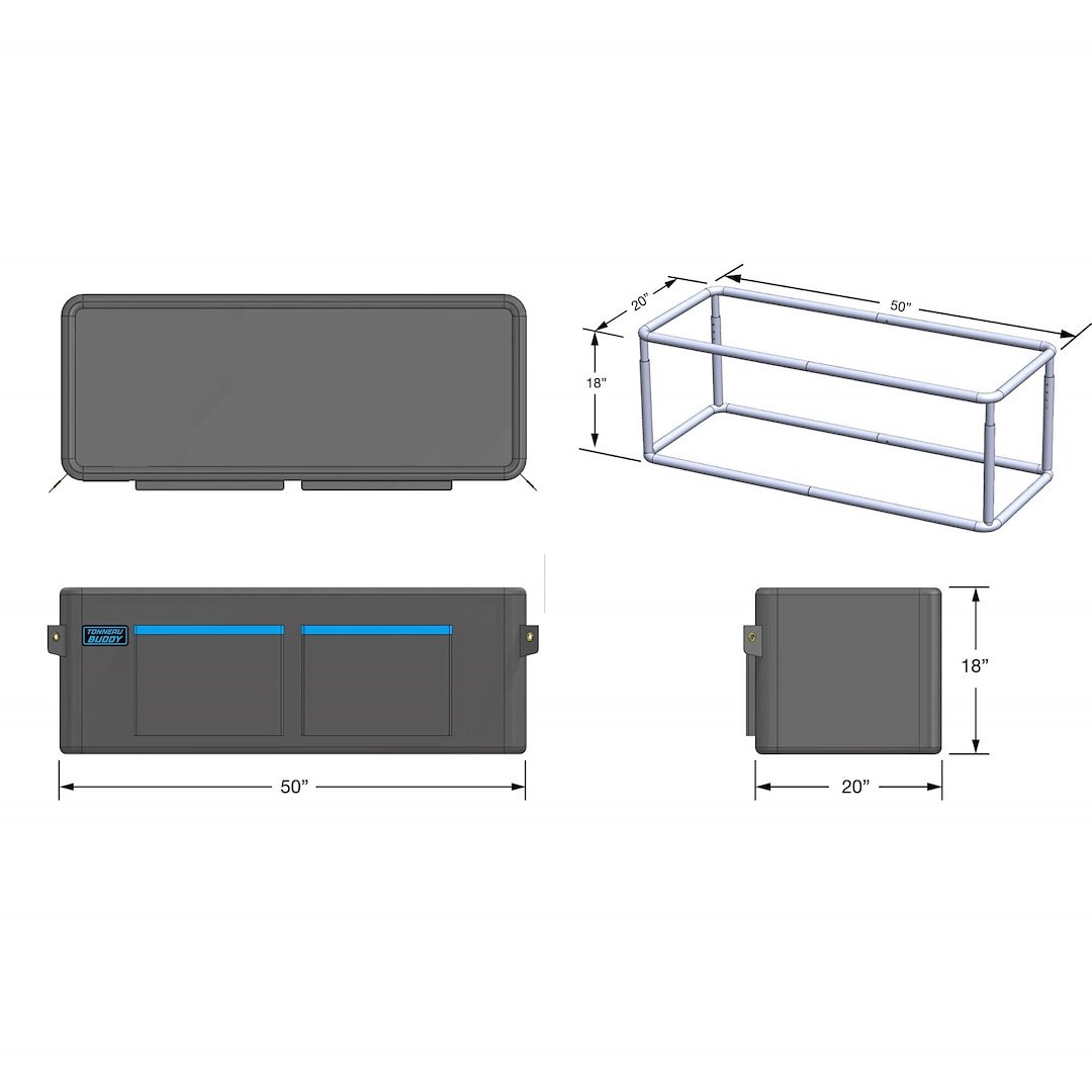 Tonneau Budd Cargo Organizer, Truck Bed of Mid-Size Truck, Single Compartment with 16 Inside and 2 Outside Pockets, With Removeable Divider – TBMSHD