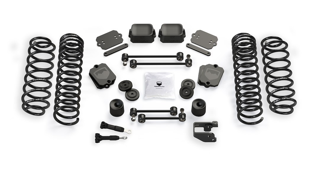 TeraFlex Lift Kit Suspension, Base, 3-1/2 Inch Front Lift, 3-1/2 Inch Rear Lift, Without Shock Absorbers IN Kit – Shock Change Necessary – 1355000
