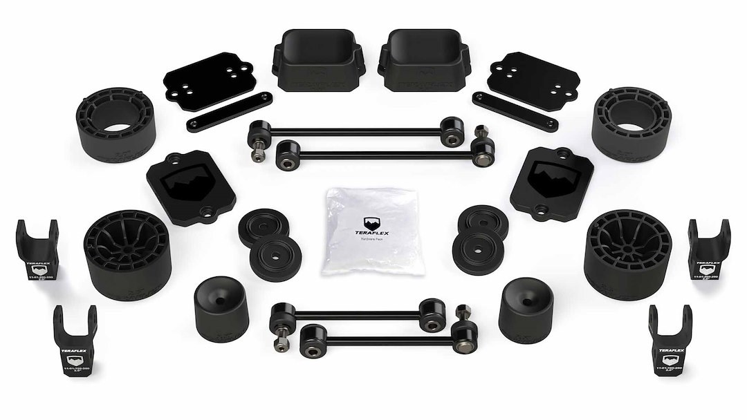 TeraFlex Lift Kit Suspension, 3 Inch Front Lift, 2-1/2 Inch Rear Lift, Without Shock Absorbers IN Kit – Shock Change Not Necessary – 1365305