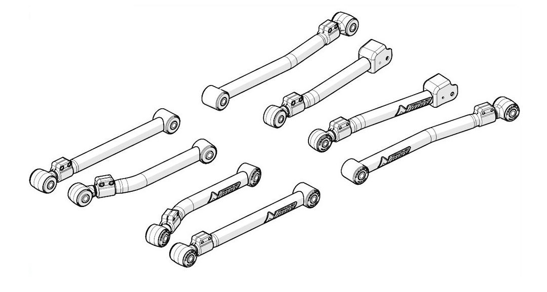 TeraFlex Control Arm, Alpine Ir (independent Rotation), Tubular, Adjustable, Black, Steel, With Rubber Bushings, Set of 8 – 1416510