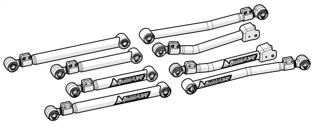 TeraFlex Control Arm, Alpine Flexarm, Tubular, Adjustable, Black, Steel, Set of 8 – 1417500