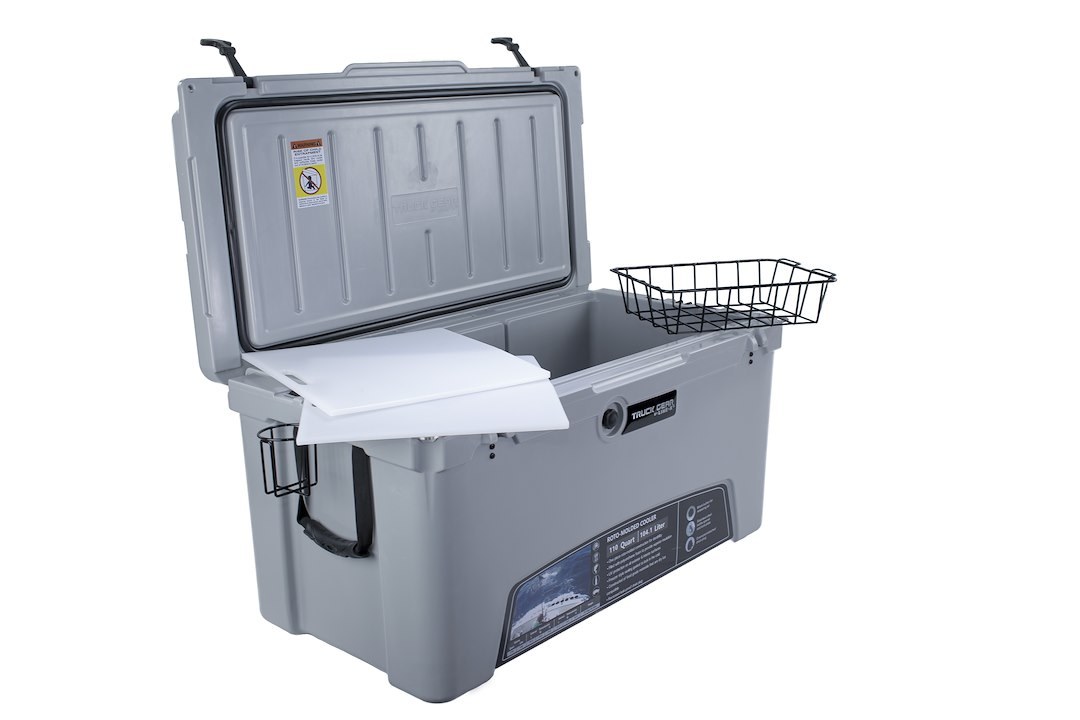 Truck Gear Beverage Cooler, Expedition, 110 Quart, Hard, Uses Ice, Truck Gear by Line-X Logo, Gray – COOLER110