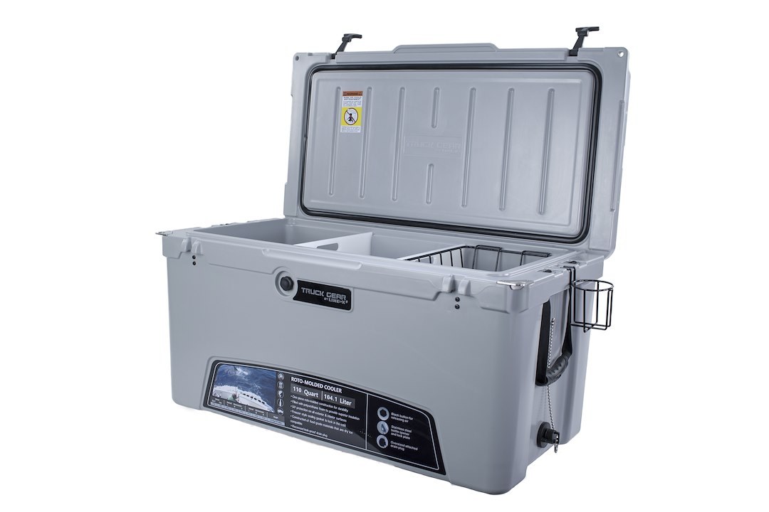 Truck Gear Beverage Cooler, Expedition, 110 Quart, Hard, Uses Ice, Truck Gear by Line-X Logo, Gray – COOLER110