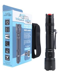 Truck Gear Flashlight, Handheld with Pocket Clip, LED or Halogen, Clear, Multiple Beam with 350 Meter Distance, Black Aluminum Housing – FLSHLIGHT