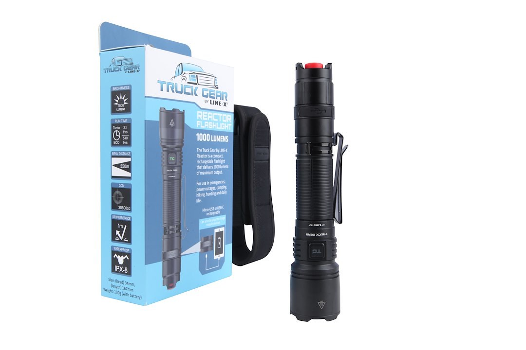 Truck Gear Flashlight, Handheld with Pocket Clip, LED or Halogen, Clear, Multiple Beam with 350 Meter Distance, Black Aluminum Housing – FLSHLIGHT