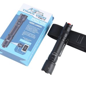 Truck Gear Flashlight, Handheld with Pocket Clip, LED or Halogen, Clear, Multiple Beam with 350 Meter Distance, Black Aluminum Housing – FLSHLIGHT