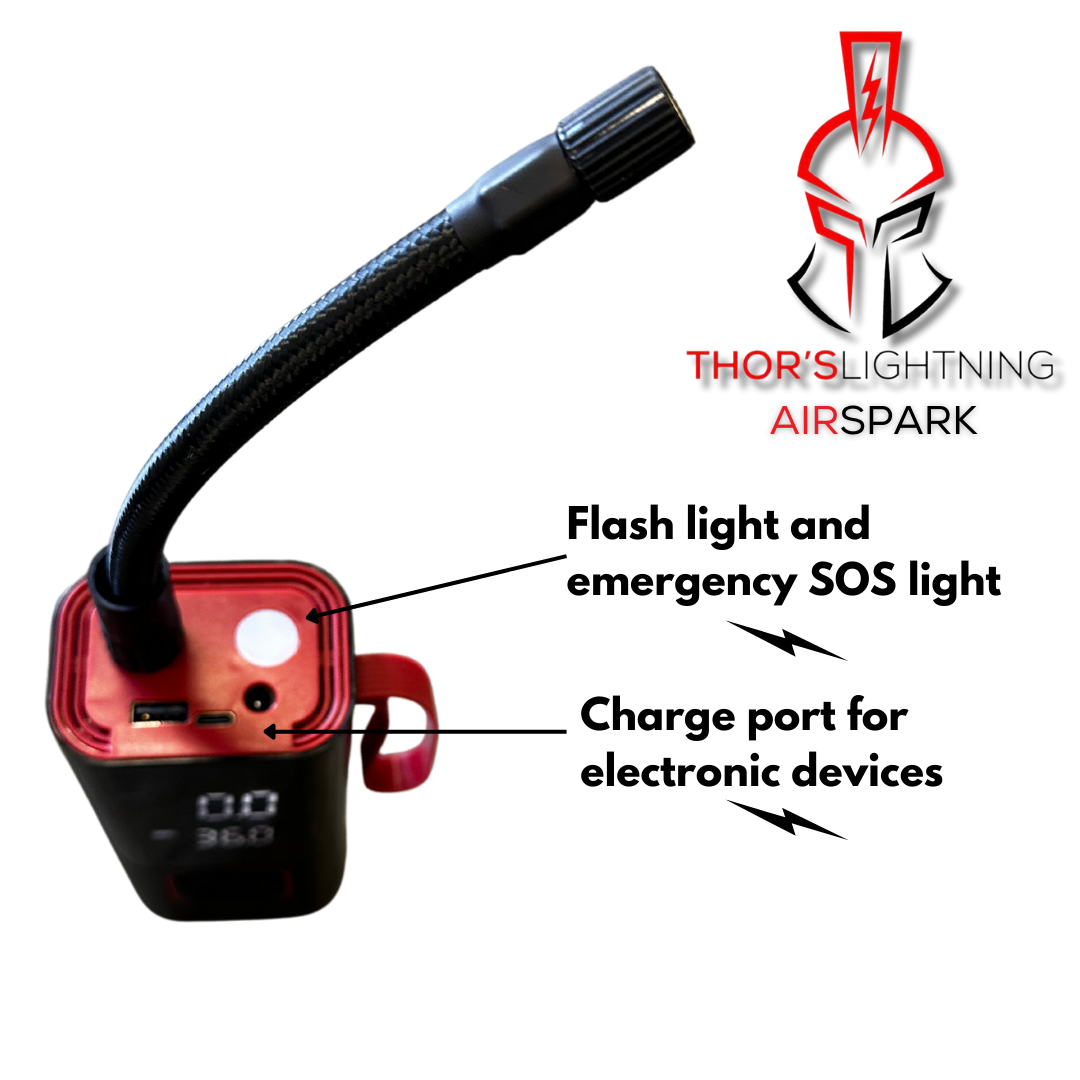 Thors Lighti Air Compressor, Airspark, Portable, Digital Pressure Readout, Built-IN Flashlight and Visual Emergency Light, 12 Volt – AIRSPRK001