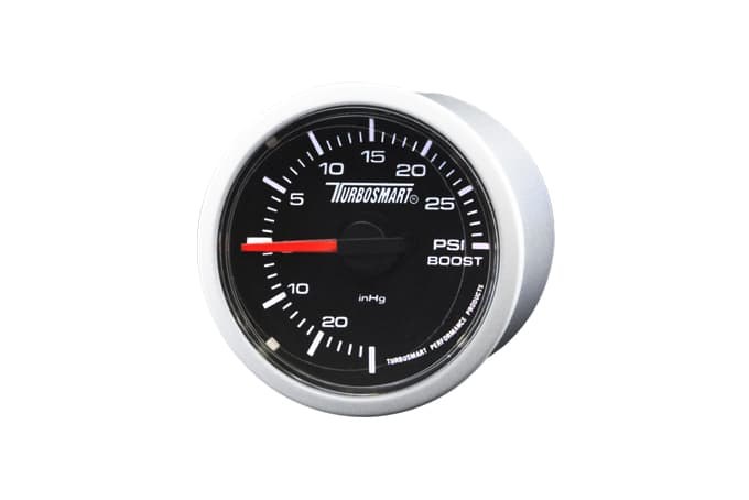 Turbosmart Gauge Boost/ Vacuum, 2-1/16 Inch, Mechanical, 0-30 PSI, Black Face/ Silver Bezel, Illuminated – TS-0101-2023