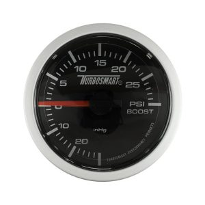 Turbosmart Gauge Boost/ Vacuum, 2-1/16 Inch, Mechanical, 0-30 PSI, Black Face/ Silver Bezel, Illuminated – TS-0101-2023