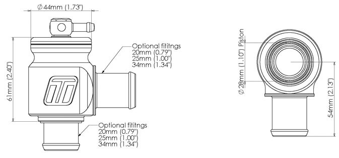 Turbosmart Turbocharger Blow Off Valve, Kompact, Recirculating, 34 MM, Black, Aluminum, With Green Spring – TS-0203-1223