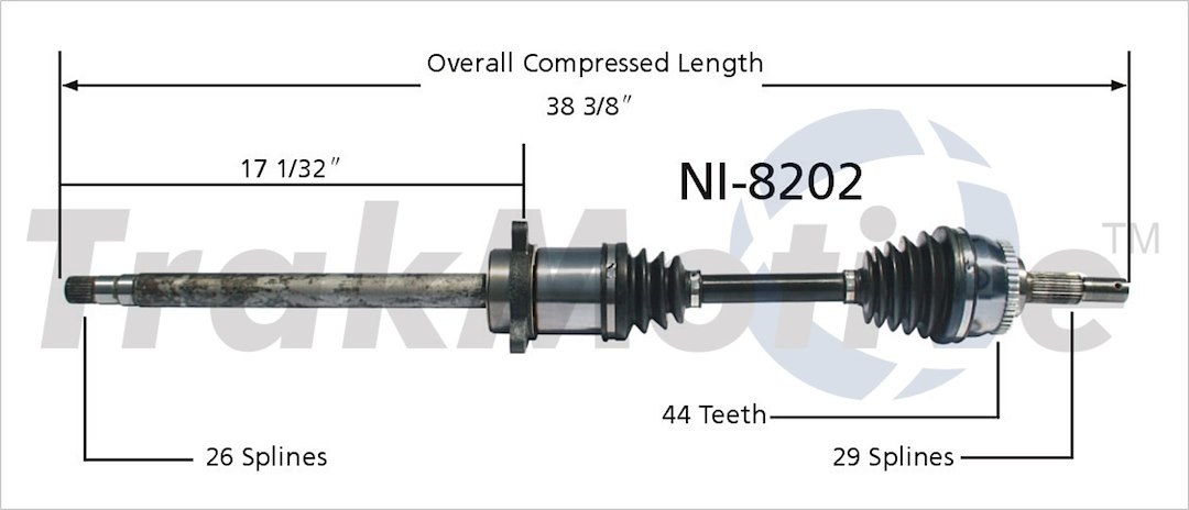 Trakmotive CV Axle Shaft, Premium, OEM Replacement, 38.39 Inches Overall Compressed Length – NI-8202